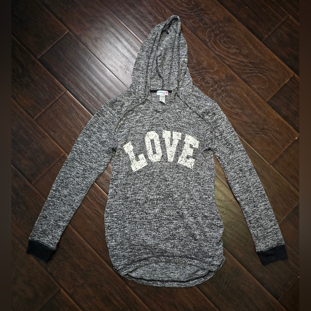 Feathers Maternity LOVE Heathered Grey Pullover Hoodie Medium